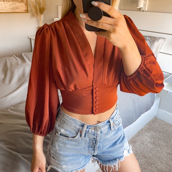 Women's Long Sleeve Red Lantern Crop Top - Picture 5 of 11